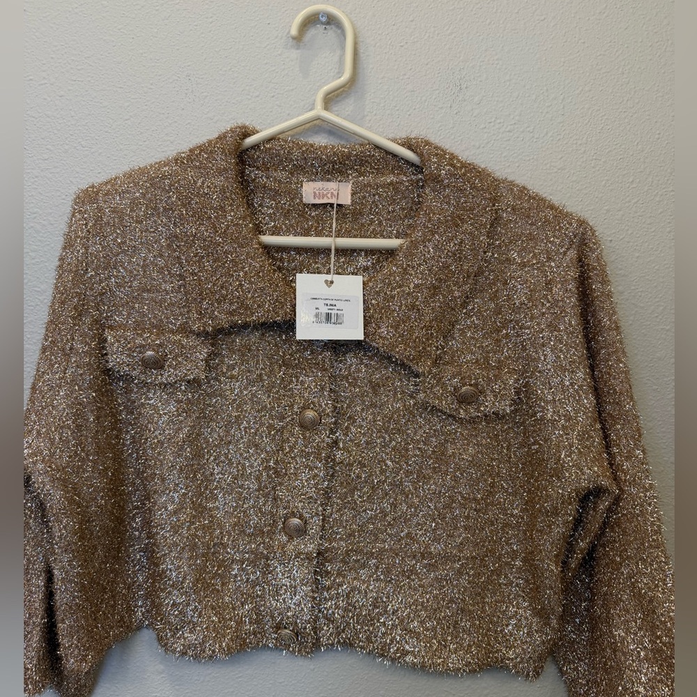 NWT NKN Nekane Cropped Gold Lurex Jacket - M/L - $99 MSRP